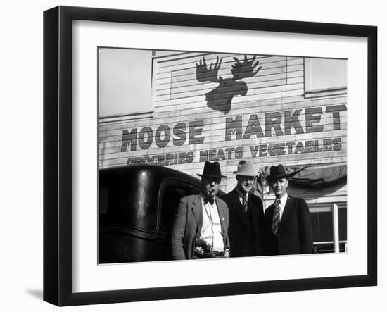 Lawman Frank Branik, Realtor Walt Wilson and Publisher Jerry Reinerston, Moose Market Grocery Store-Margaret Bourke-White-Framed Photographic Print