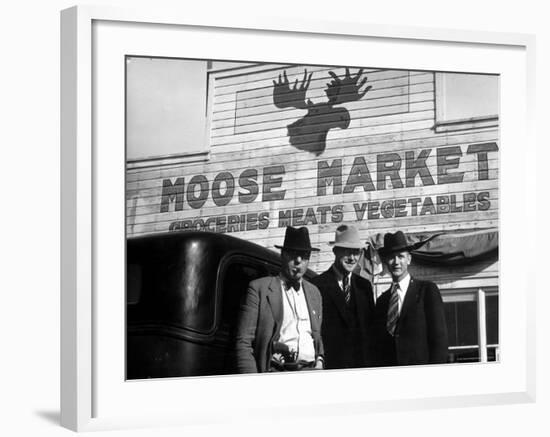 Lawman Frank Branik, Realtor Walt Wilson and Publisher Jerry Reinerston, Moose Market Grocery Store-Margaret Bourke-White-Framed Photographic Print