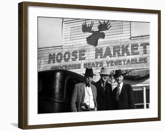 Lawman Frank Branik, Realtor Walt Wilson and Publisher Jerry Reinerston, Moose Market Grocery Store-Margaret Bourke-White-Framed Photographic Print