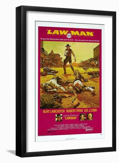 LAWMAN, US poster, Burt Lancaster, bottom from left: Burt Lancaster, Robert Ryan, Lee J. Cobb, 1971-null-Framed Art Print