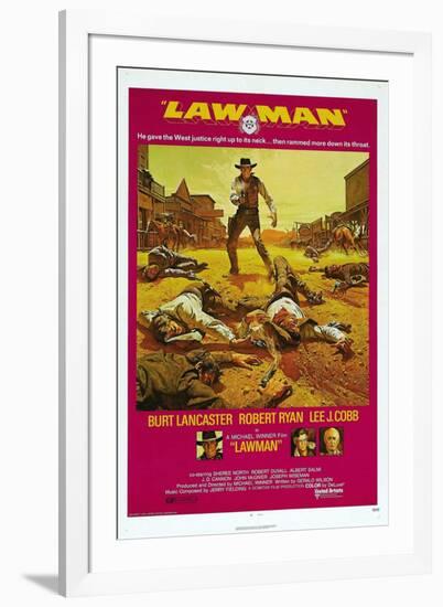 LAWMAN, US poster, Burt Lancaster, bottom from left: Burt Lancaster, Robert Ryan, Lee J. Cobb, 1971-null-Framed Art Print