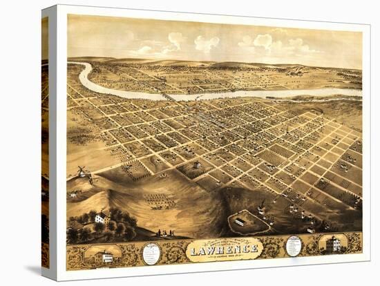 Lawrence, Kansas - Panoramic Map-Lantern Press-Stretched Canvas