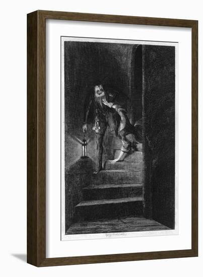 Lawrence Nightgall Dragging Cicely Down the Secret Stairs in the Salt Tower, 1840-George Cruikshank-Framed Giclee Print