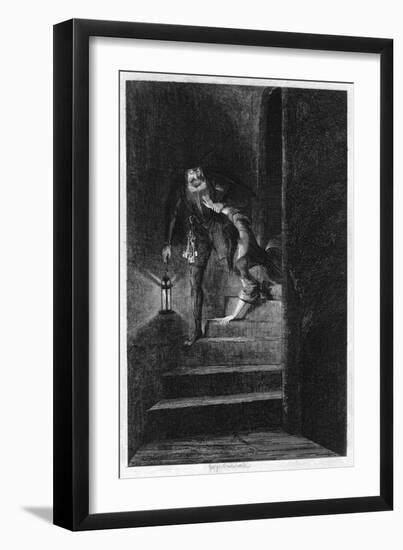 Lawrence Nightgall Dragging Cicely Down the Secret Stairs in the Salt Tower, 1840-George Cruikshank-Framed Giclee Print