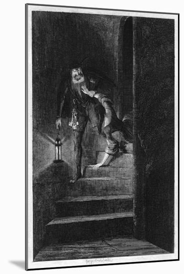 Lawrence Nightgall Dragging Cicely Down the Secret Stairs in the Salt Tower, 1840-George Cruikshank-Mounted Giclee Print