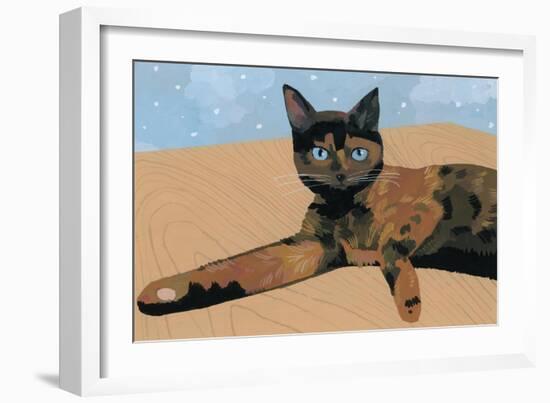 Lay down at the desk tortoiseshell cat, 2017-Hiroyuki Izutsu-Framed Giclee Print