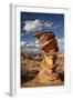 Layered Sandstone Column under Clouds-James Hager-Framed Photographic Print