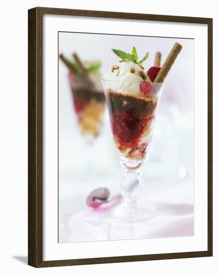Layered Sundae: Raspberry Sauce, Sponge & Vanilla Nut Ice Cream-Ian Garlick-Framed Photographic Print