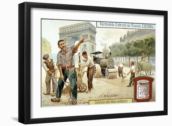 Laying a Macadam Road Surface and Compacting it with a Steam Road Roller, Paris, C1900-null-Framed Giclee Print