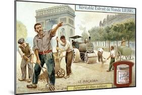 Laying a Macadam Road Surface and Compacting it with a Steam Road Roller, Paris, C1900-null-Mounted Giclee Print
