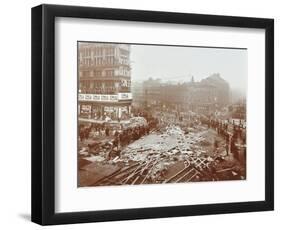 Laying Tramlines at the Junction of Whitechapel High Street and Commercial Road, London, 1907-null-Framed Photographic Print