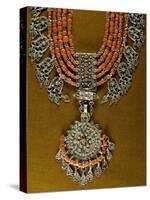 Lazem Necklace Composed of Six Strands of Coral Beads and Filigreed Silver Central Pendant-null-Stretched Canvas