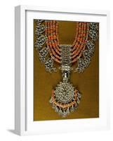 Lazem Necklace Composed of Six Strands of Coral Beads and Filigreed Silver Central Pendant-null-Framed Giclee Print