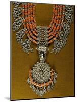 Lazem Necklace Composed of Six Strands of Coral Beads and Filigreed Silver Central Pendant-null-Mounted Giclee Print