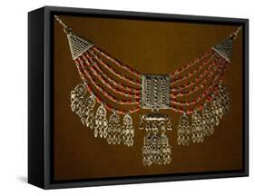 Lazem Necklace Composed of Six Strands of Coral Beads and Filigreed Silver Pendants-null-Framed Stretched Canvas