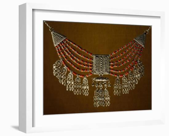 Lazem Necklace Composed of Six Strands of Coral Beads and Filigreed Silver Pendants-null-Framed Giclee Print