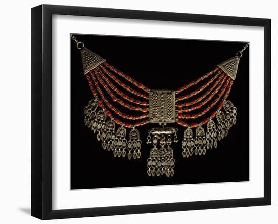 Lazem Necklace Composed of Six Strands of Coral Beads and Filigreed Silver Pendants-null-Framed Giclee Print