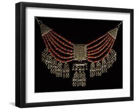 Lazem Necklace Composed of Six Strands of Coral Beads and Filigreed Silver Pendants-null-Framed Giclee Print