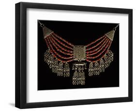 Lazem Necklace Composed of Six Strands of Coral Beads and Filigreed Silver Pendants-null-Framed Giclee Print