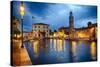 Lazise Harbor Night Scenic-George Oze-Stretched Canvas