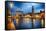 Lazise Harbor Night Scenic-George Oze-Framed Stretched Canvas