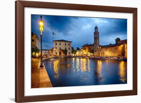 Lazise Harbor Night Scenic-George Oze-Framed Photographic Print