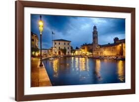 Lazise Harbor Night Scenic-George Oze-Framed Photographic Print