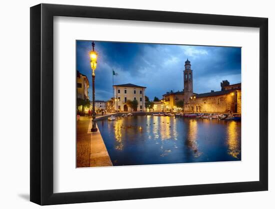 Lazise Harbor Night Scenic-George Oze-Framed Photographic Print