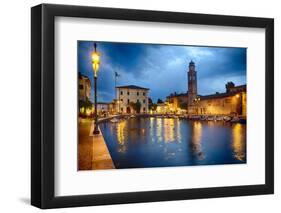 Lazise Harbor Night Scenic-George Oze-Framed Photographic Print