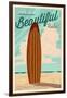 LBI, New Jersey - Life is a Beautiful Ride - Surfboard - Letterpress-Lantern Press-Framed Art Print