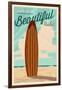 LBI, New Jersey - Life is a Beautiful Ride - Surfboard - Letterpress-Lantern Press-Framed Art Print