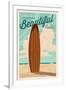 LBI, New Jersey - Life is a Beautiful Ride - Surfboard - Letterpress-Lantern Press-Framed Art Print