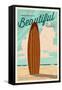 LBI, New Jersey - Life is a Beautiful Ride - Surfboard - Letterpress-Lantern Press-Framed Stretched Canvas