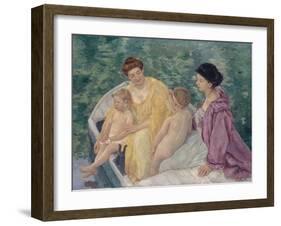 Le Bain (Two Mothers and their Children in a Boa)-Mary Cassatt-Framed Giclee Print