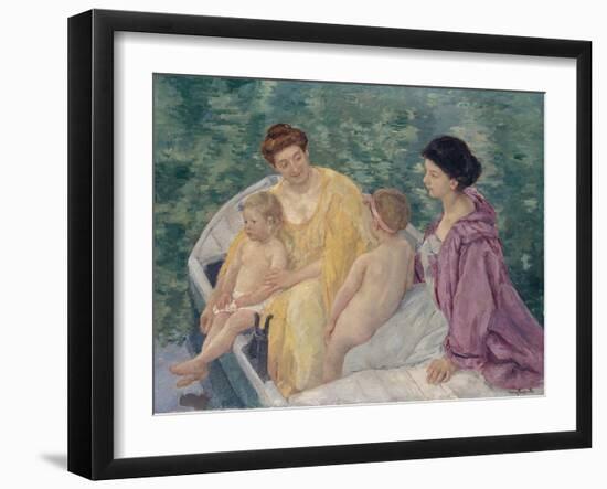 Le Bain (Two Mothers and their Children in a Boa)-Mary Cassatt-Framed Giclee Print