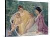 Le Bain (Two Mothers and their Children in a Boa)-Mary Cassatt-Stretched Canvas