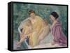 Le Bain (Two Mothers and their Children in a Boa)-Mary Cassatt-Framed Stretched Canvas