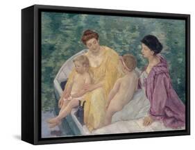 Le Bain (Two Mothers and their Children in a Boa)-Mary Cassatt-Framed Stretched Canvas