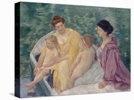 Le Bain (Two Mothers and their Children in a Boa)-Mary Cassatt-Stretched Canvas