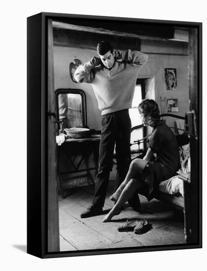 Le beau Serge by ClaudeChabrol with Jean Claude Brialy and Bernadette Lafont, 1958 (b/w photo)-null-Framed Stretched Canvas