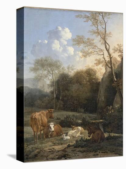 Le Bocage ; Vaches, ânes et moutons près d'un ruisseau-Karel Dujardin-Stretched Canvas