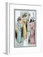 Le Bon Ton: A Trio in Pastels and Hats-null-Framed Art Print