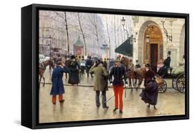 Le Boulevard des Capucines et le Théâtre du Vaudeville-Jean Béraud-Framed Stretched Canvas