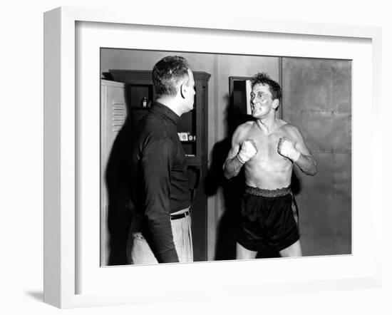 LE CHAMPION by MarkRobson with Paul Stewart and Kirk Douglas, 1949 (b/w photo)-null-Framed Photo