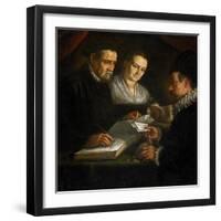 Le Changeur D'argent Orazio Lago, Son Epouse Et Un Client - the Money-Changer Orazio Lago, His Wife-Leandro Da Ponte Bassano-Framed Giclee Print