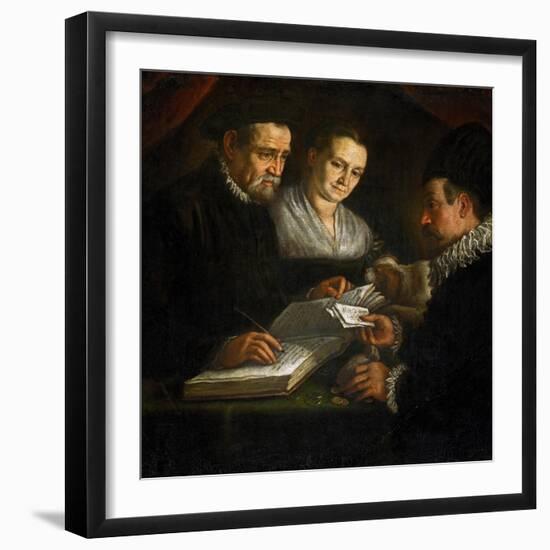 Le Changeur D'argent Orazio Lago, Son Epouse Et Un Client - the Money-Changer Orazio Lago, His Wife-Leandro Da Ponte Bassano-Framed Giclee Print