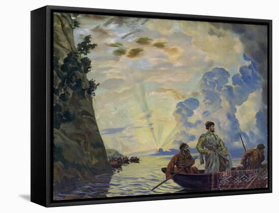 Le Chef Cosaque Stepan (Stenka) Timofeievitch Razine (1630-1671) Dans Une Barque. Il Mena Un Soulev-Boris Mikhailovich Kustodiev-Framed Stretched Canvas