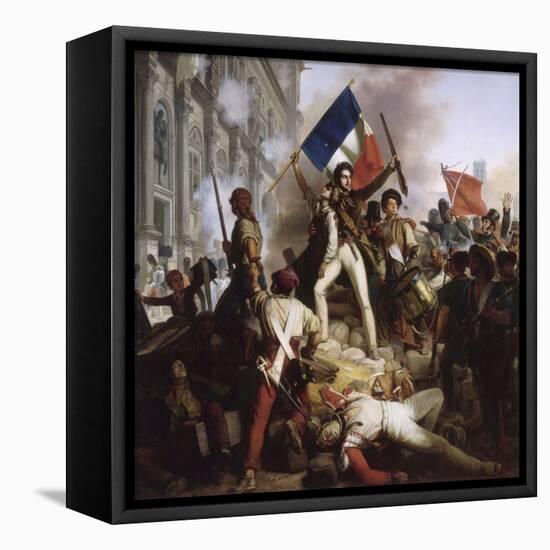 Le combat devant l'Hôtel de Ville, le 28 juillet 1830-Jean Victor Schnetz-Framed Stretched Canvas