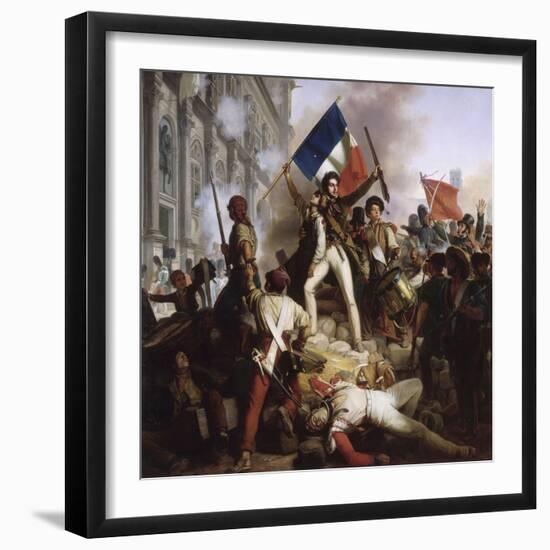 Le combat devant l'Hôtel de Ville, le 28 juillet 1830-Jean Victor Schnetz-Framed Premium Giclee Print