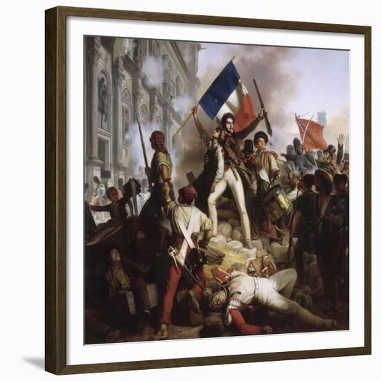 Le combat devant l'Hôtel de Ville, le 28 juillet 1830-Jean Victor Schnetz-Framed Giclee Print